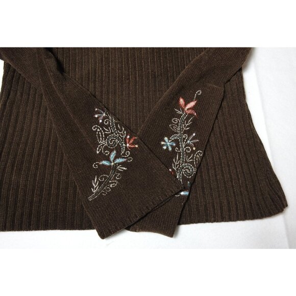 Ripple Creek Brown Chenille Cowl Neck Sweater Embroidered Floral Sleeve Sz M VTG - Picture 5 of 10